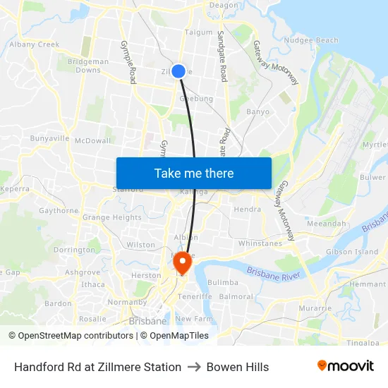 Handford Rd at Zillmere Station to Bowen Hills map