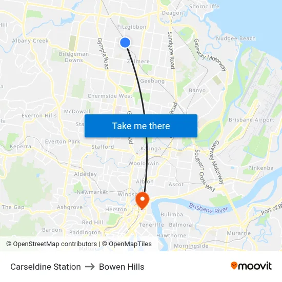 Carseldine Station to Bowen Hills map
