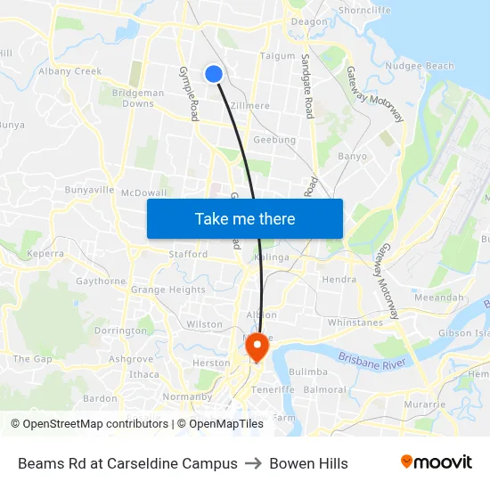 Beams Rd at Carseldine Campus to Bowen Hills map