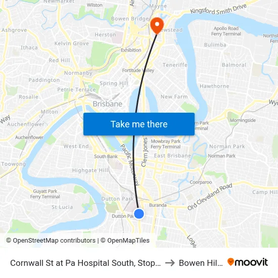 Cornwall St at Pa Hospital South, Stop 1 to Bowen Hills map