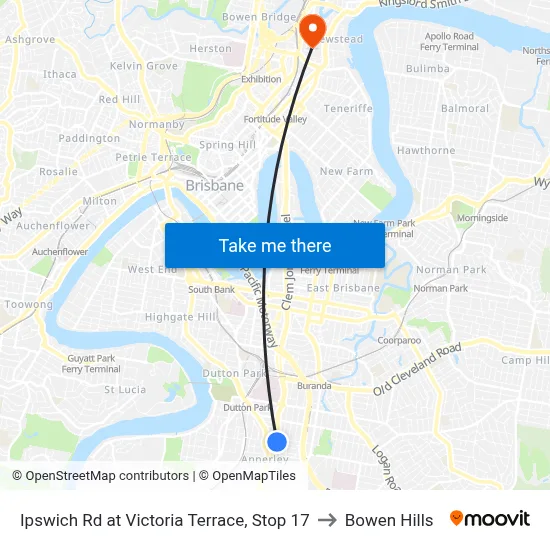 Ipswich Rd at Victoria Terrace, Stop 17 to Bowen Hills map