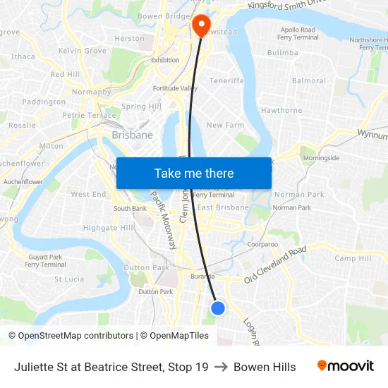 Juliette St at Beatrice Street, Stop 19 to Bowen Hills map