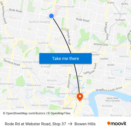 Rode Rd at Webster Road, Stop 37 to Bowen Hills map