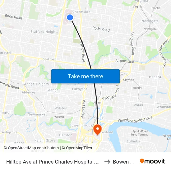 Hilltop Ave at Prince Charles Hospital, Stop 35 to Bowen Hills map