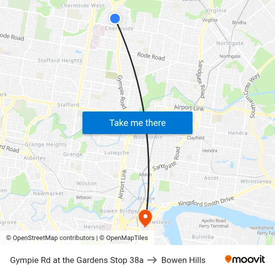 Gympie Rd at the Gardens Stop 38a to Bowen Hills map