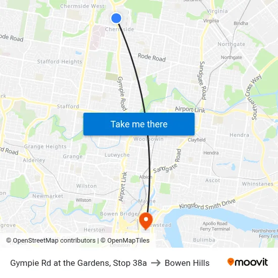 Gympie Rd at the Gardens, Stop 38a to Bowen Hills map