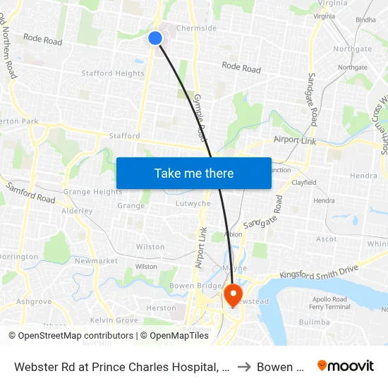 Webster Rd at Prince Charles Hospital, Stop 38 to Bowen Hills map