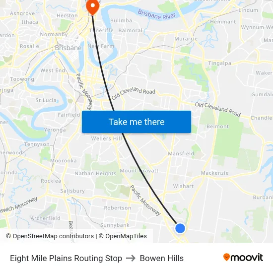 Eight Mile Plains Routing Stop to Bowen Hills map