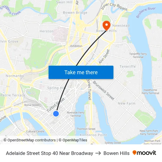 Adelaide Street Stop 40 Near Broadway to Bowen Hills map