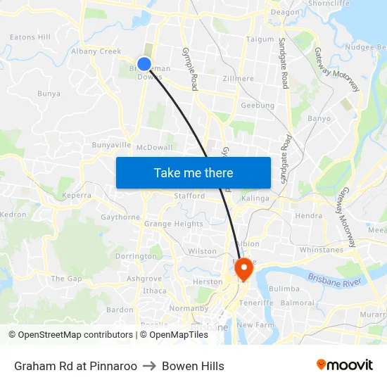 Graham Rd at Pinnaroo to Bowen Hills map