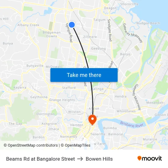 Beams Rd at Bangalore Street to Bowen Hills map