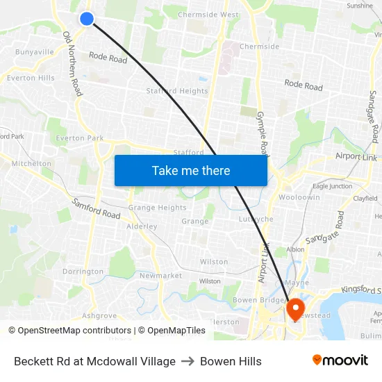 Beckett Rd at Mcdowall Village to Bowen Hills map