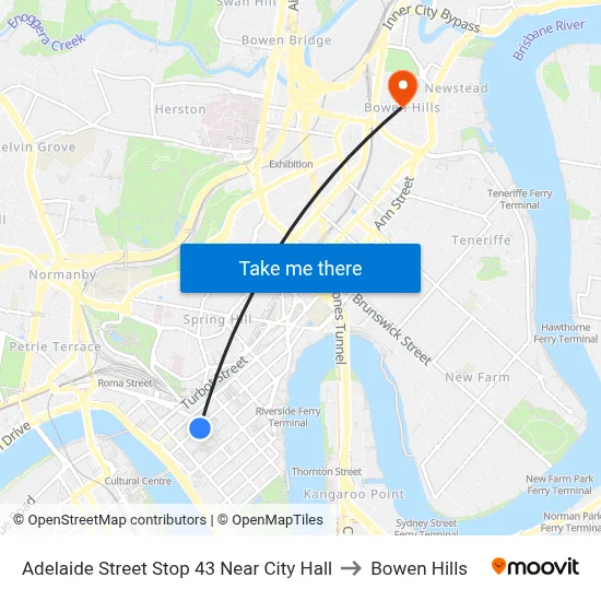 Adelaide Street Stop 43 Near City Hall to Bowen Hills map