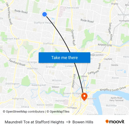 Maundrell Tce at Stafford Heights to Bowen Hills map