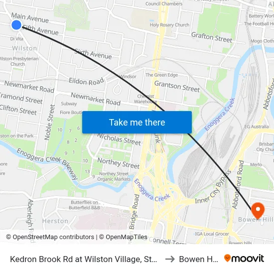 Kedron Brook Rd at Wilston Village, Stop 20 to Bowen Hills map