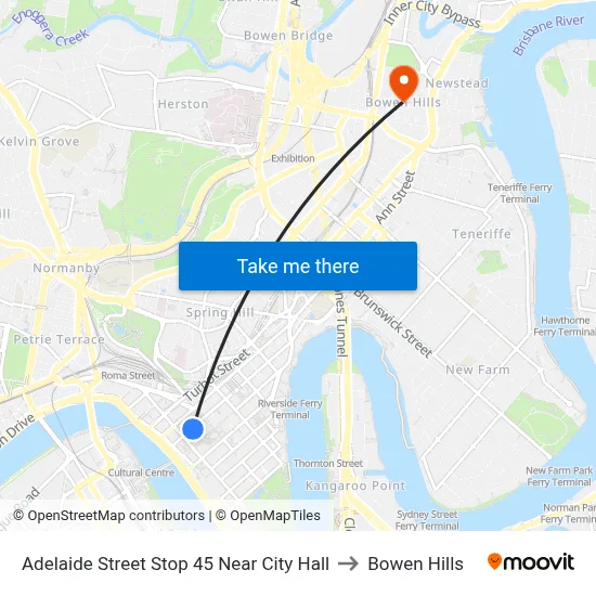 Adelaide Street Stop 45 Near City Hall to Bowen Hills map