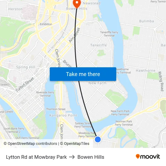 Lytton Rd at Mowbray Park to Bowen Hills map