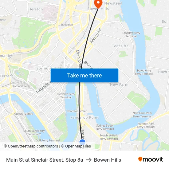 Main St at Sinclair Street, Stop 8a to Bowen Hills map