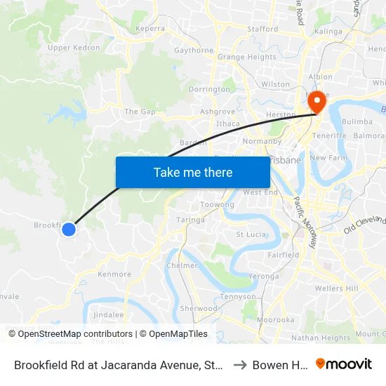 Brookfield Rd at Jacaranda Avenue, Stop 43 to Bowen Hills map