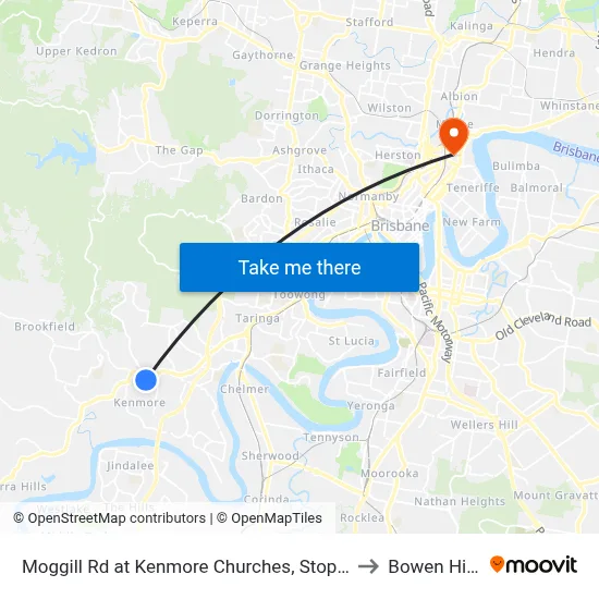 Moggill Rd at Kenmore Churches, Stop 34 to Bowen Hills map