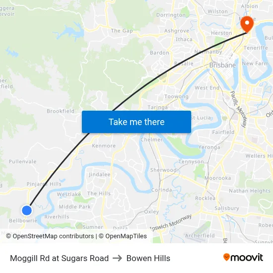 Moggill Rd at Sugars Road to Bowen Hills map