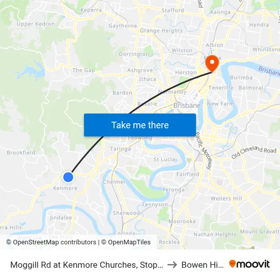 Moggill Rd at Kenmore Churches, Stop 35 to Bowen Hills map