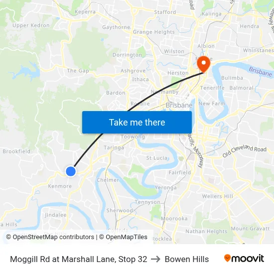 Moggill Rd at Marshall Lane, Stop 32 to Bowen Hills map