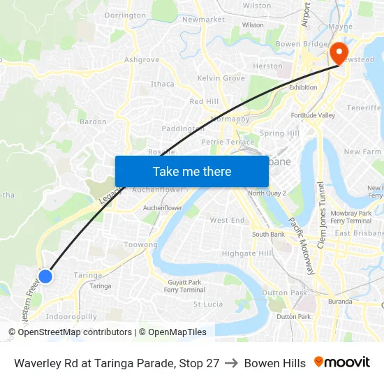 Waverley Rd at Taringa Parade, Stop 27 to Bowen Hills map