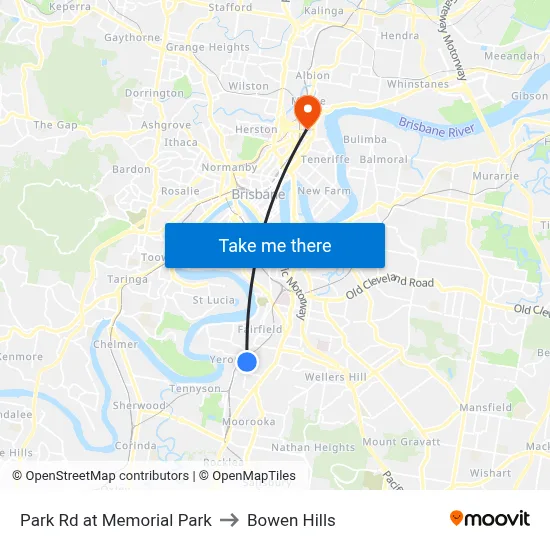 Park Rd at Memorial Park to Bowen Hills map