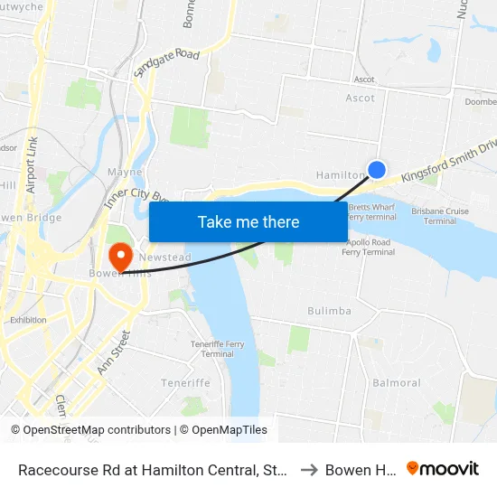 Racecourse Rd at Hamilton Central, Stop 20 to Bowen Hills map