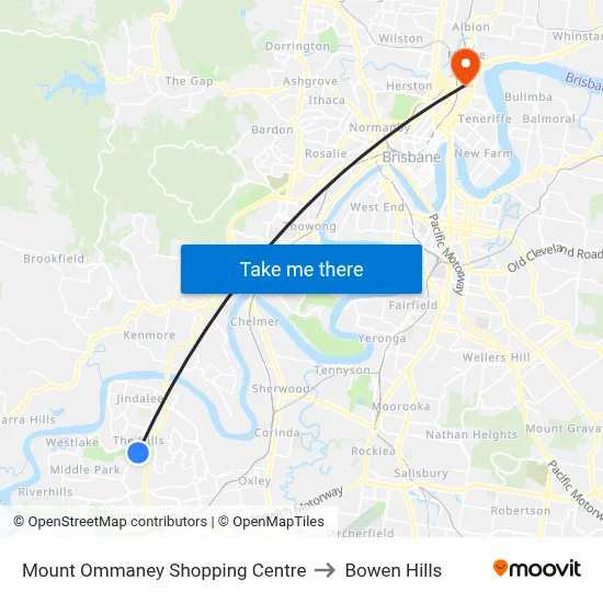 Mount Ommaney Shopping Centre to Bowen Hills map