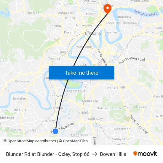 Blunder Rd at Blunder - Oxley, Stop 66 to Bowen Hills map