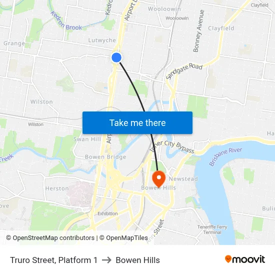 Truro Street, Platform 1 to Bowen Hills map