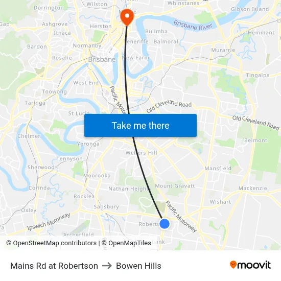 Mains Rd at Robertson to Bowen Hills map