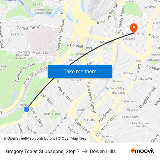 Gregory Tce at St Josephs, Stop 7 to Bowen Hills map