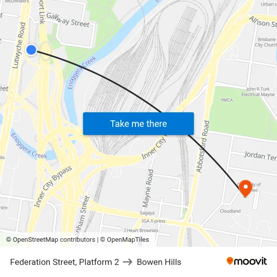 Federation Street, Platform 2 to Bowen Hills map