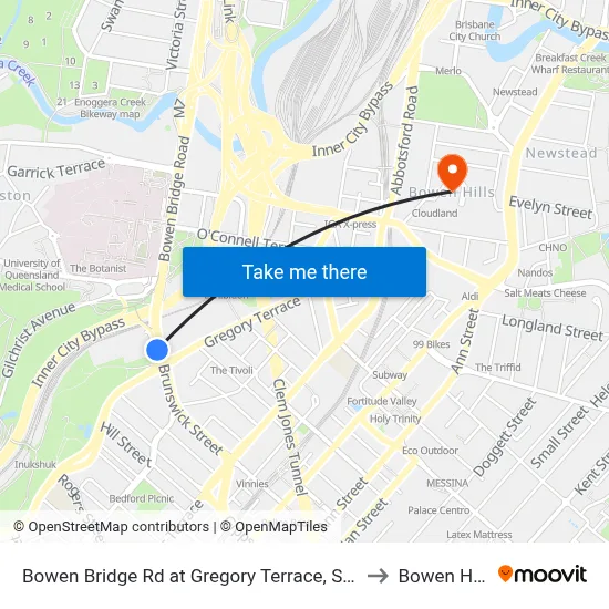 Bowen Bridge Rd at Gregory Terrace, Stop 7 to Bowen Hills map