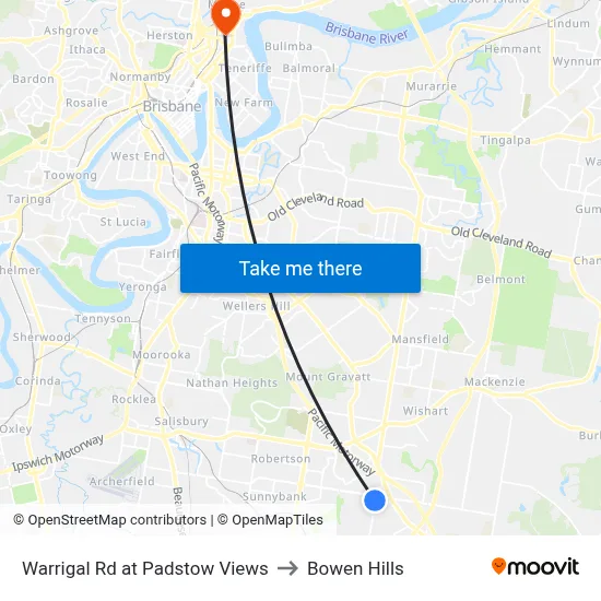 Warrigal Rd at Padstow Views to Bowen Hills map