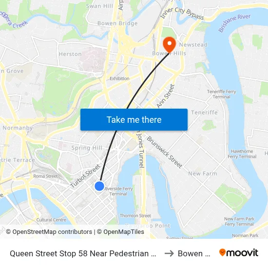Queen Street Stop 58 Near Pedestrian Crossing to Bowen Hills map
