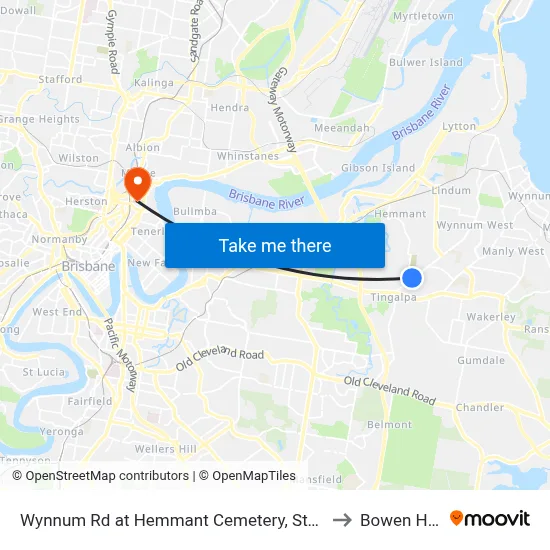 Wynnum Rd at Hemmant Cemetery, Stop 44 to Bowen Hills map
