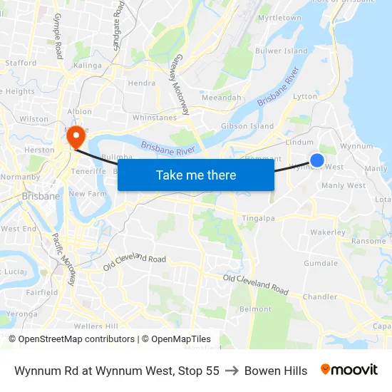 Wynnum Rd at Wynnum West, Stop 55 to Bowen Hills map