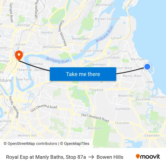Royal Esp at Manly Baths, Stop 87a to Bowen Hills map