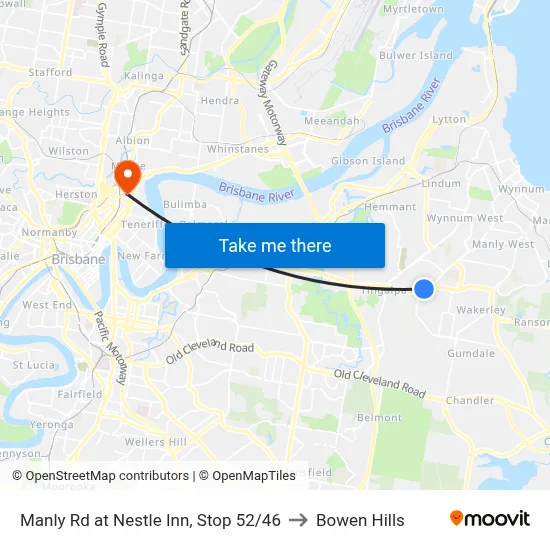 Manly Rd at Nestle Inn, Stop 52/46 to Bowen Hills map