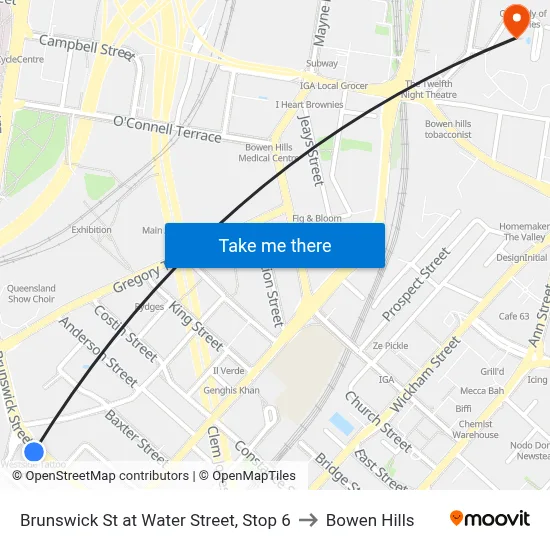 Brunswick St at Water Street, Stop 6 to Bowen Hills map