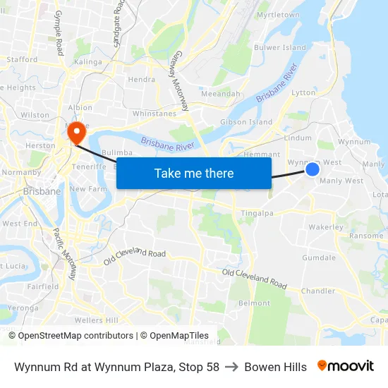 Wynnum Rd at Wynnum Plaza, Stop 58 to Bowen Hills map