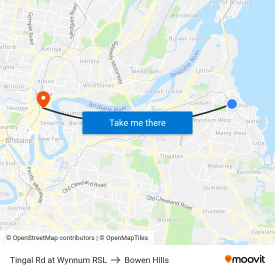 Tingal Rd at Wynnum RSL to Bowen Hills map