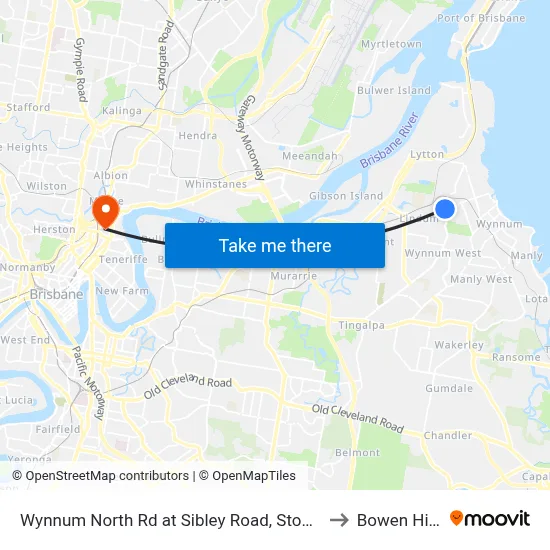 Wynnum North Rd at Sibley Road, Stop 38 to Bowen Hills map