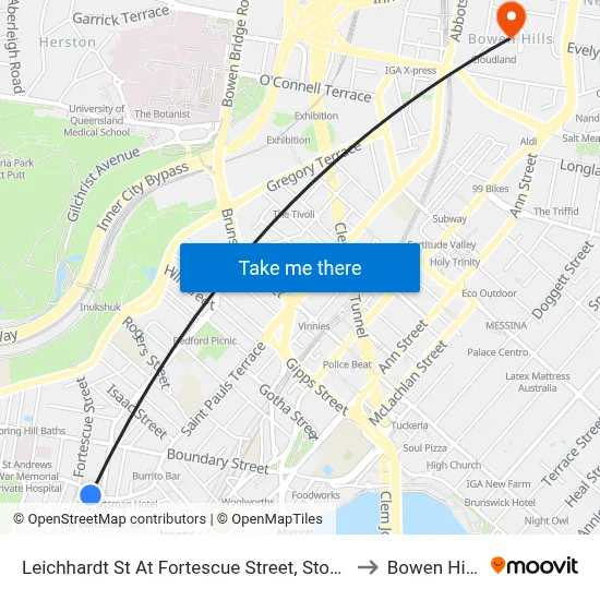 Leichhardt St At Fortescue Street, Stop 1 to Bowen Hills map
