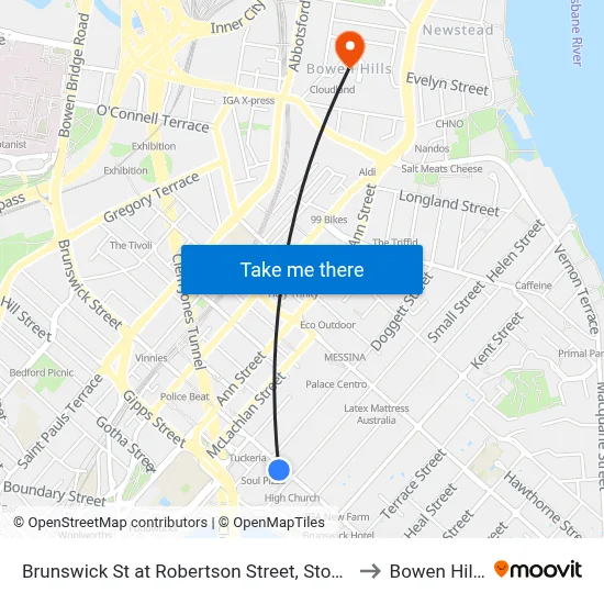 Brunswick St at Robertson Street, Stop 5 to Bowen Hills map