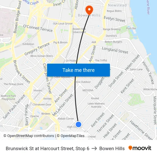 Brunswick St at Harcourt Street, Stop 6 to Bowen Hills map